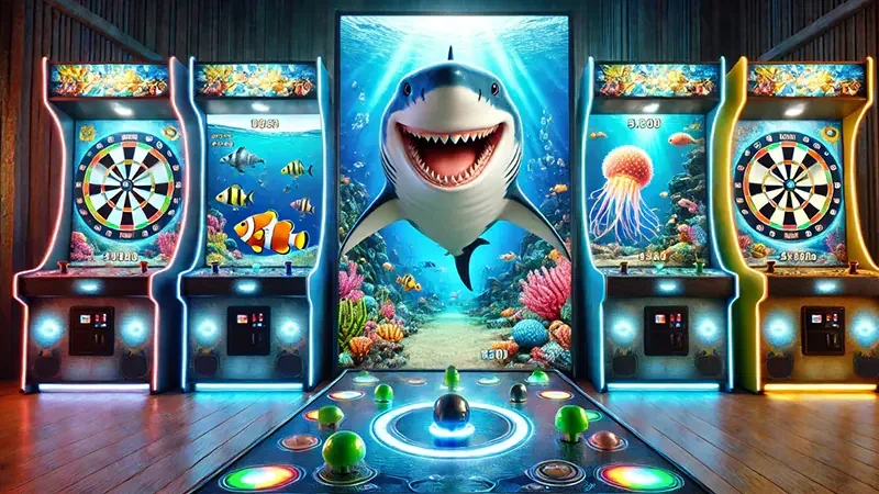 Visual aksi tembak ikan di arena permainan bawah laut
