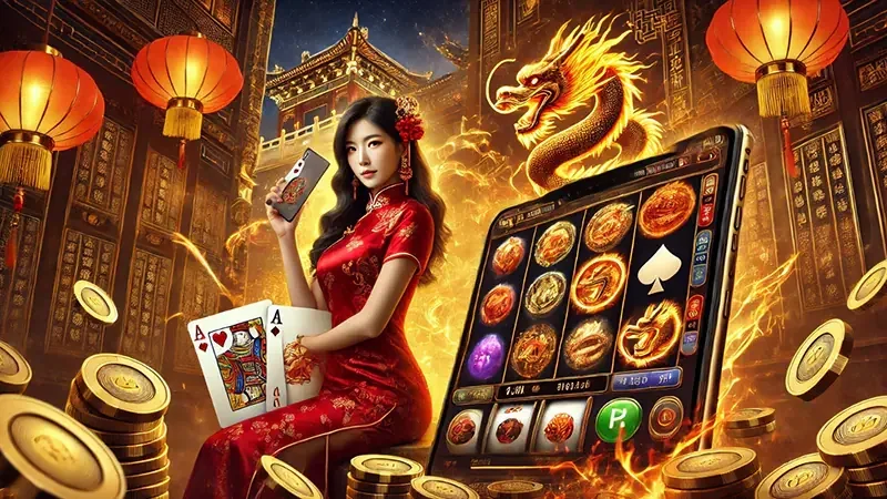Tampilan permainan slot dengan reel dan simbol berwarna